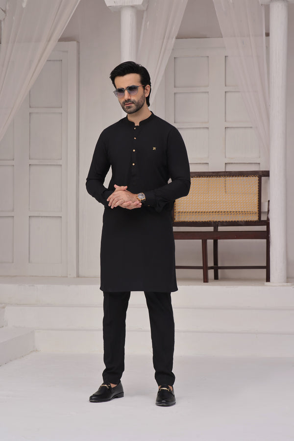 PREMIUM WASH N WEAR KURTA PAJAMA BLACK