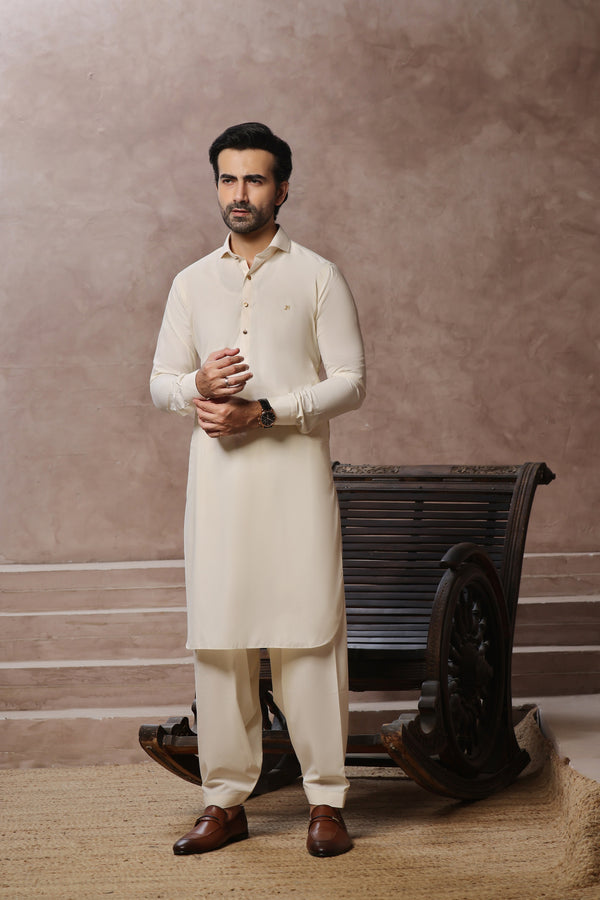 PREMIUM WASH N WEAR  KAMEEZ SHALWAR CREAM